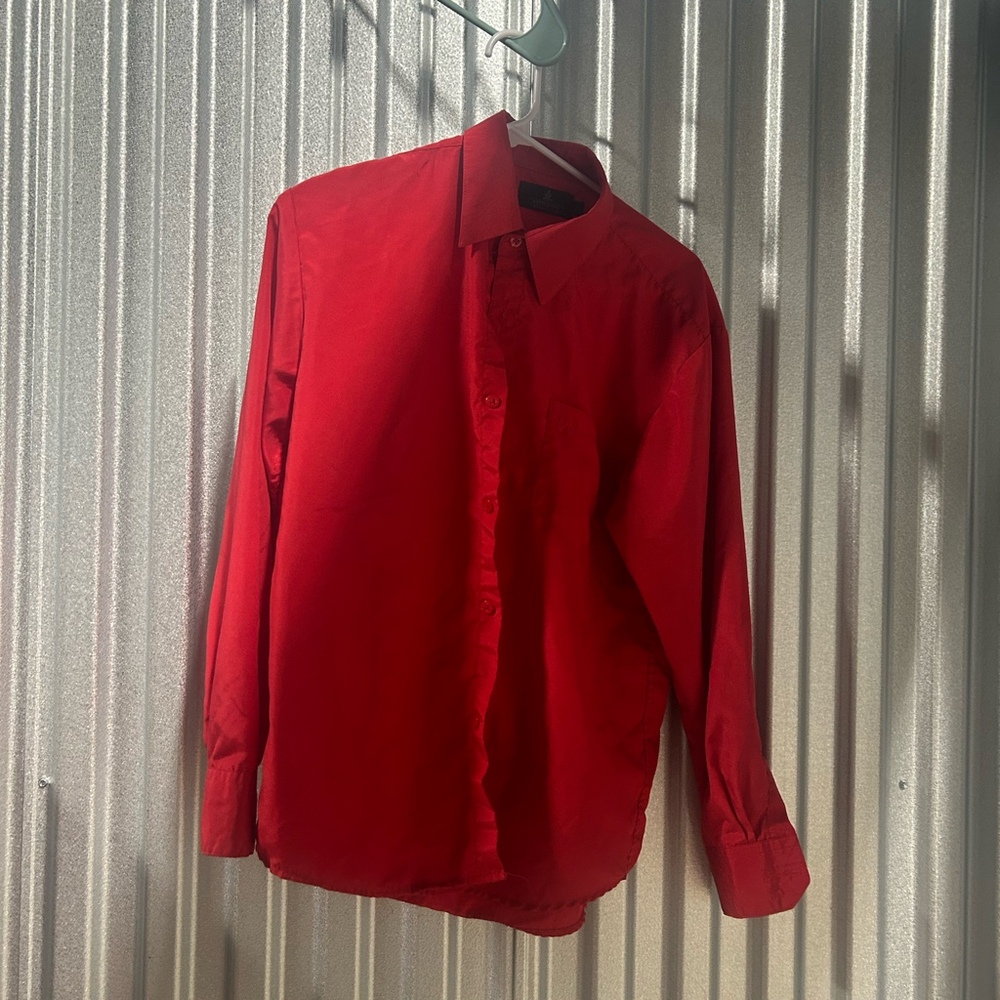 Vittorino Shirt Mens large youth (14-16) Red Signature Collection LS Button Up